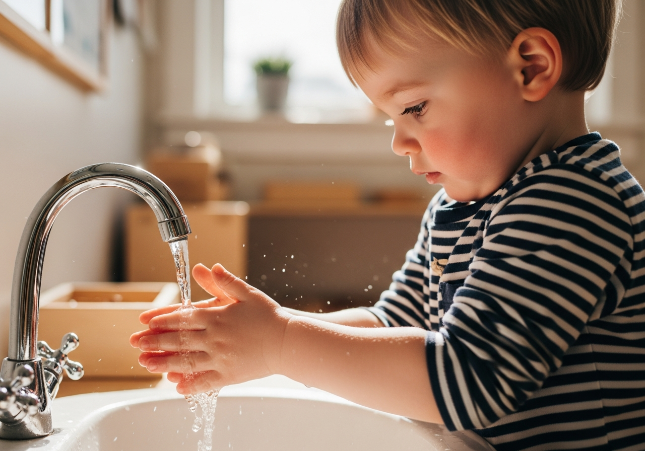 Child washing hands